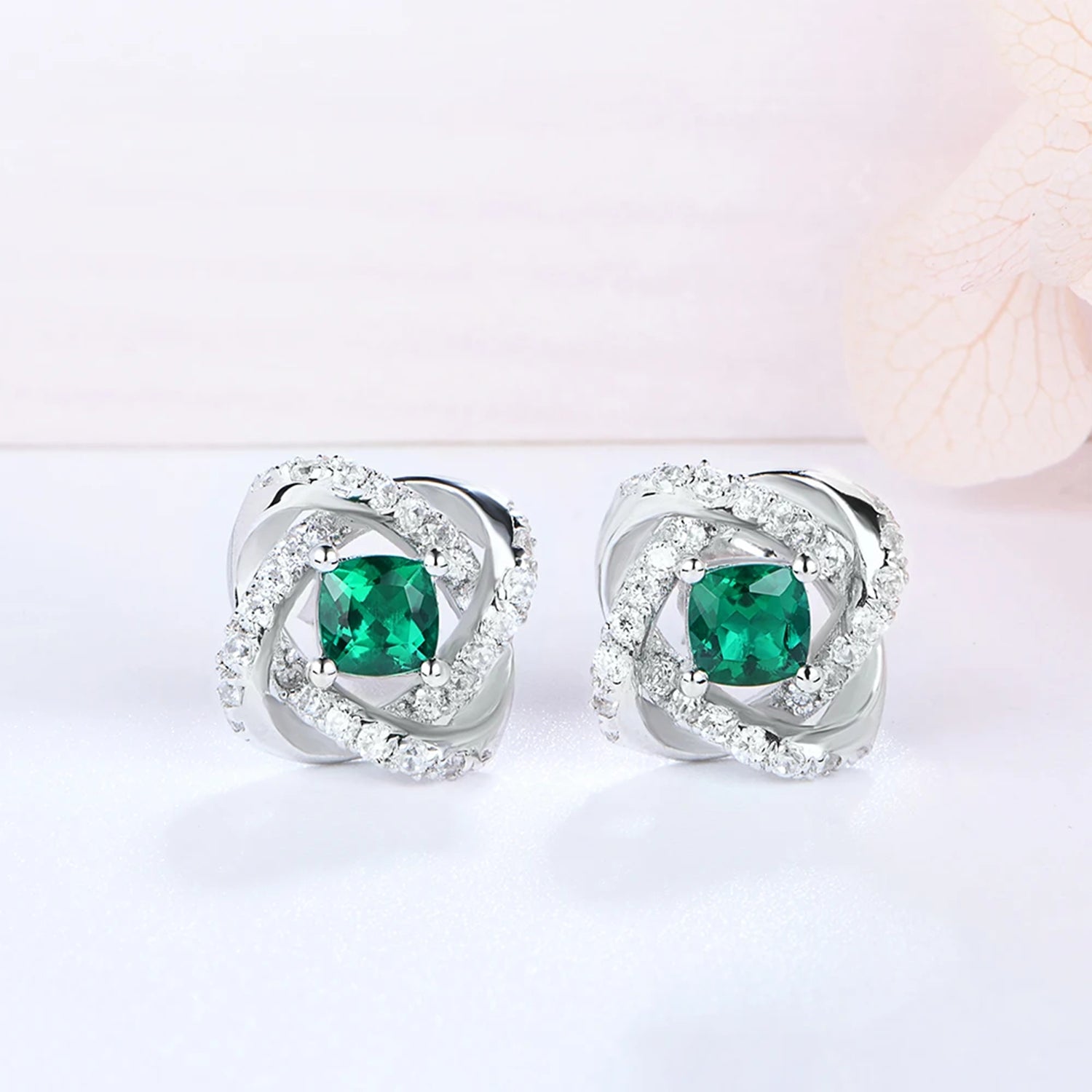 Cushion Emerald Elegance Stud Earrings